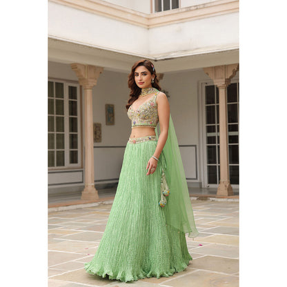 Label Niti Bothra Gulzar Embroidered Blouse with Lehenga and Dupatta (Set of 3)