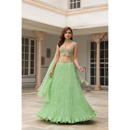 Label Niti Bothra Gulzar Embroidered Blouse with Lehenga and Dupatta (Set of 3)