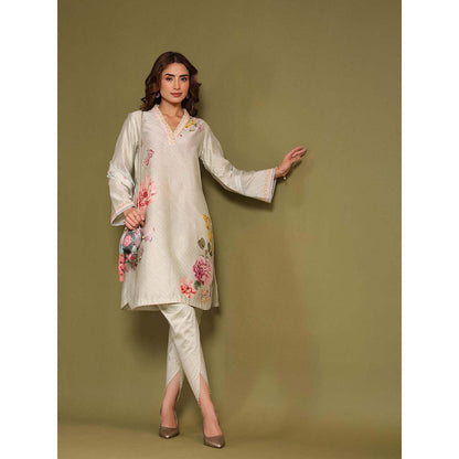Label Niti Bothra Cream Noor Striped Kurti with Dhoti (Set of 2)