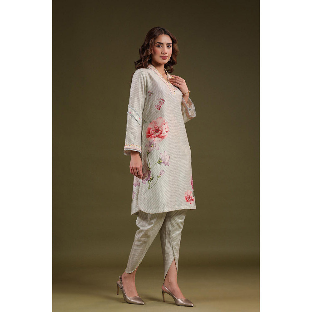 Label Niti Bothra Cream Noor Striped Kurti with Dhoti (Set of 2)
