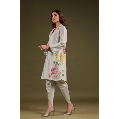 Label Niti Bothra Cream Noor Striped Kurti with Dhoti (Set of 2)