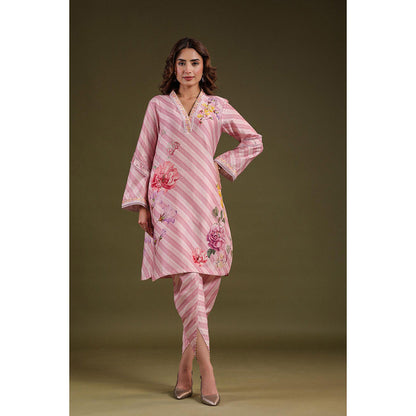 Label Niti Bothra Pink Noor Striped Kurti with Dhoti (Set of 2)