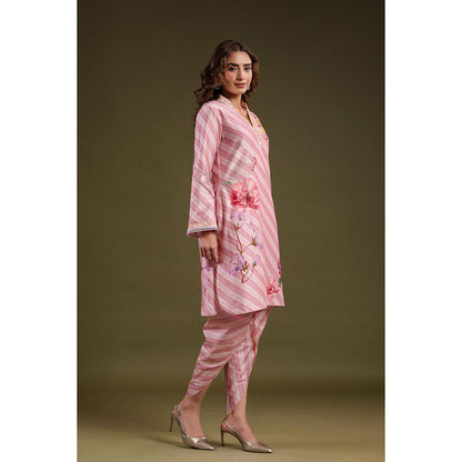 Label Niti Bothra Pink Noor Striped Kurti with Dhoti (Set of 2)