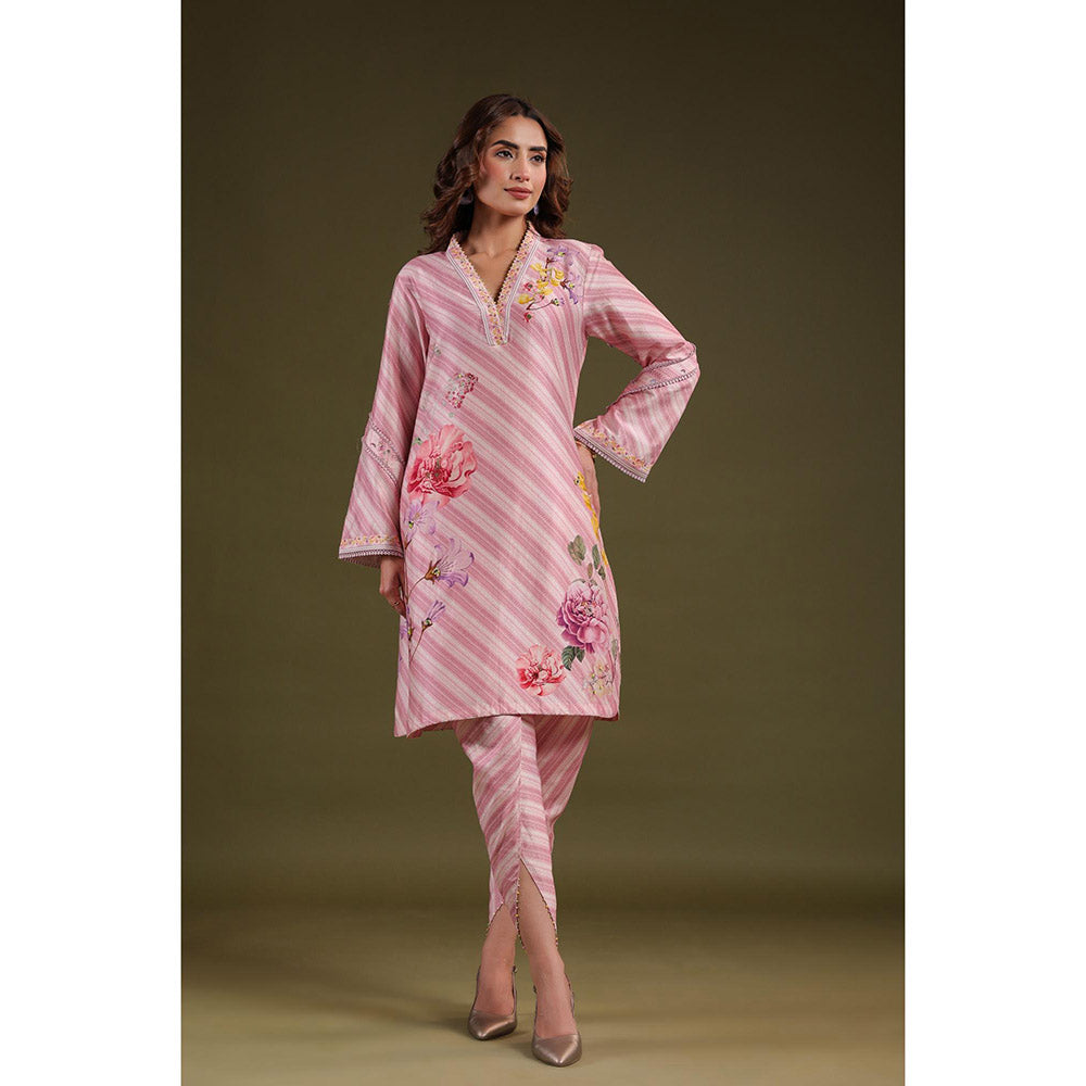Label Niti Bothra Pink Noor Striped Kurti with Dhoti (Set of 2)