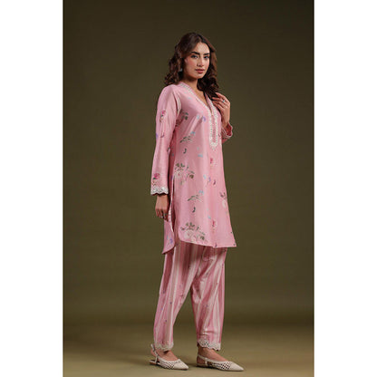Label Niti Bothra Pink Noor Zipper Kurti with Pant (Set of 2)