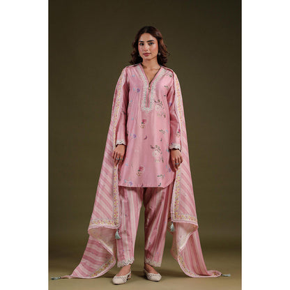 Label Niti Bothra Pink Noor Zipper Kurti with Pant (Set of 2)