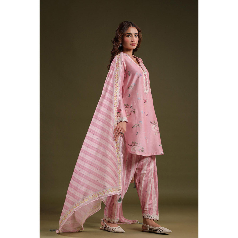 Label Niti Bothra Pink Noor Zipper Kurti with Pant (Set of 2)