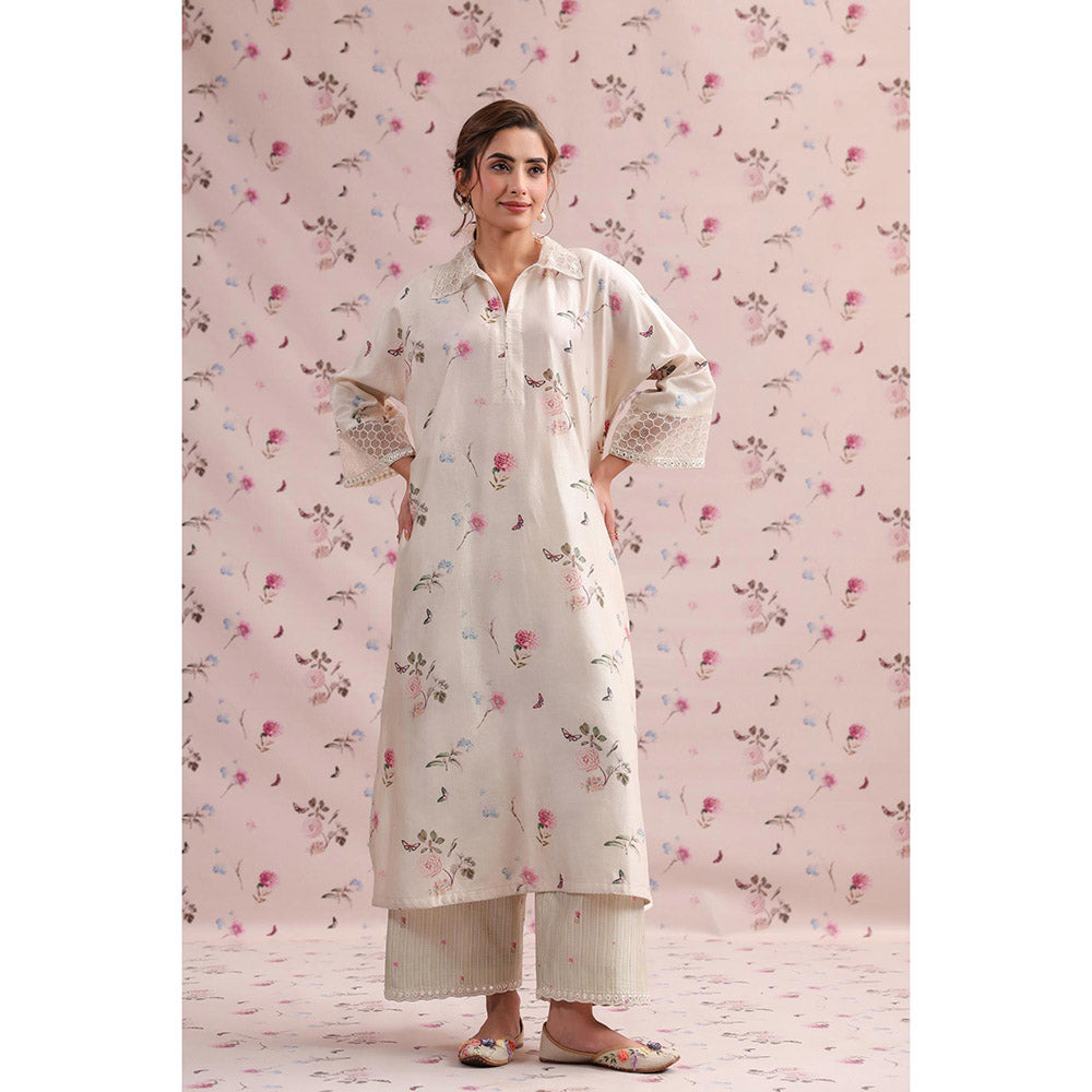 Label Niti Bothra Off White Noor Collar Kurta with Pant (Set of 2)