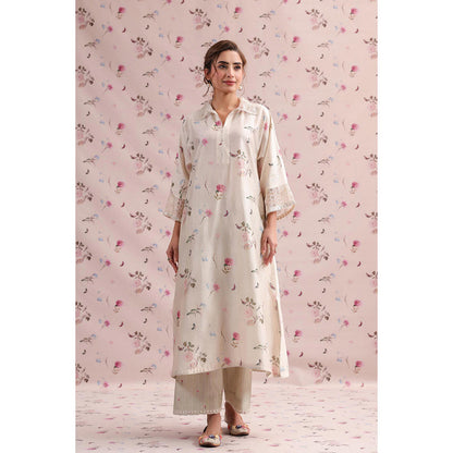 Label Niti Bothra Off White Noor Collar Kurta with Pant (Set of 2)