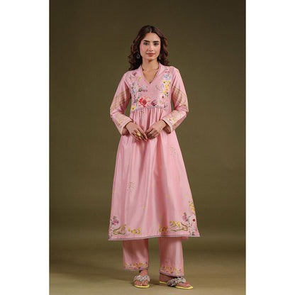 Label Niti Bothra Pink Noor Frock Style Kurta with Pant (Set of 2)