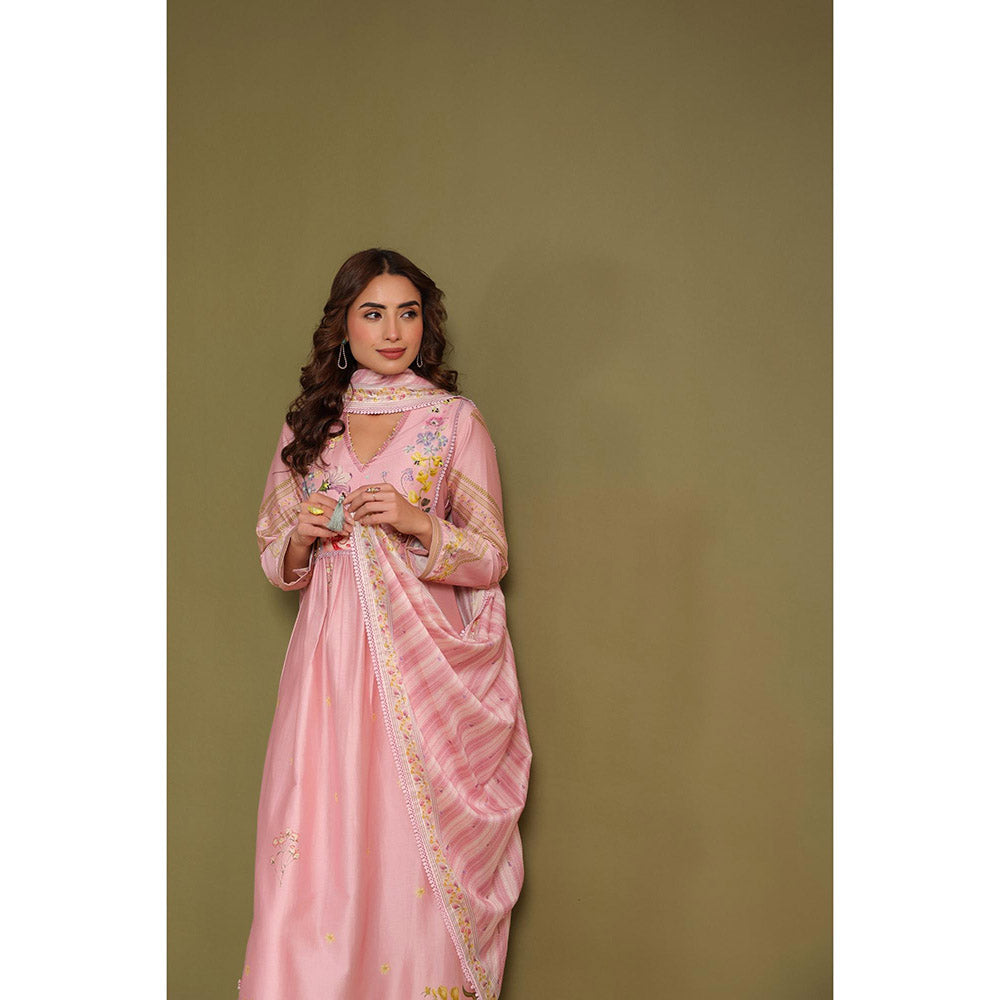 Label Niti Bothra Pink Noor Frock Style Kurta with Pant (Set of 2)