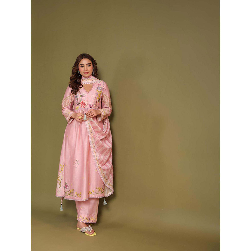Label Niti Bothra Pink Noor Frock Style Kurta with Pant (Set of 2)