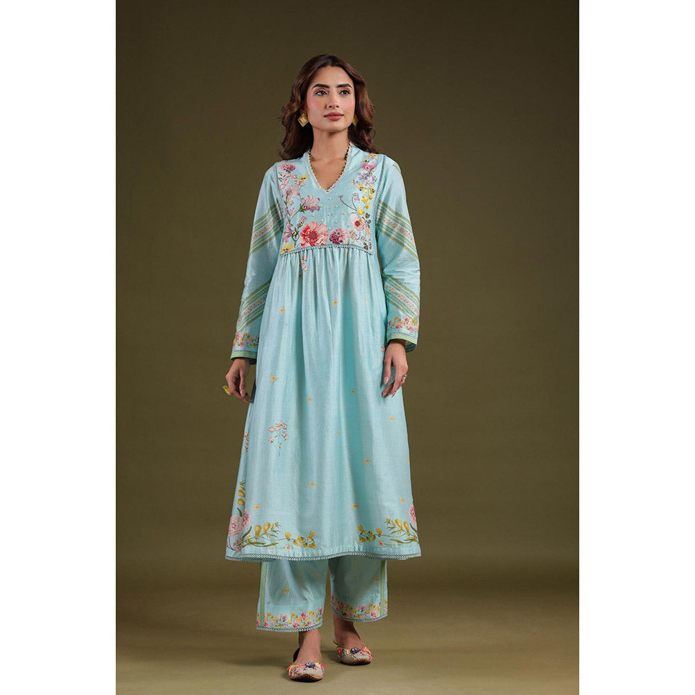 Label Niti Bothra Blue Noor Frock Style Kurta with Pant (Set of 2)