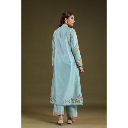 Label Niti Bothra Blue Noor Frock Style Kurta with Pant (Set of 2)