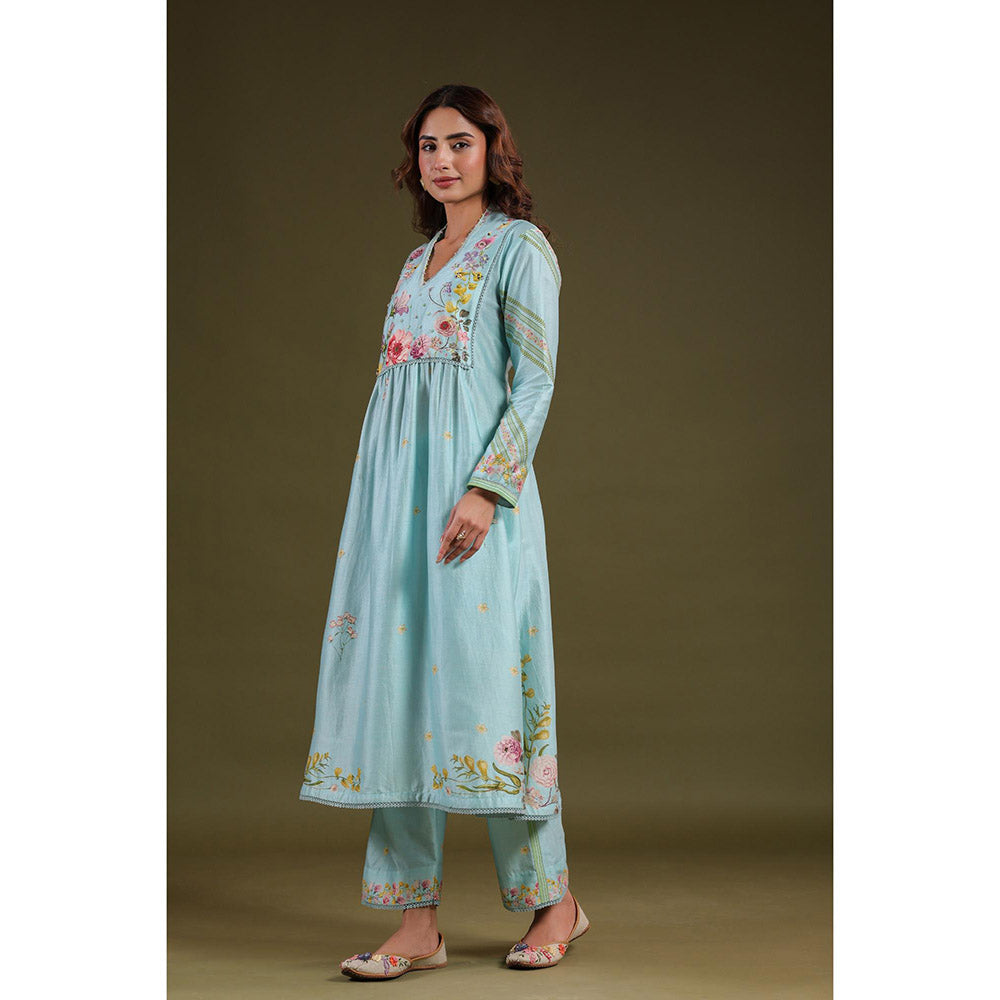 Label Niti Bothra Blue Noor Frock Style Kurta with Pant (Set of 2)