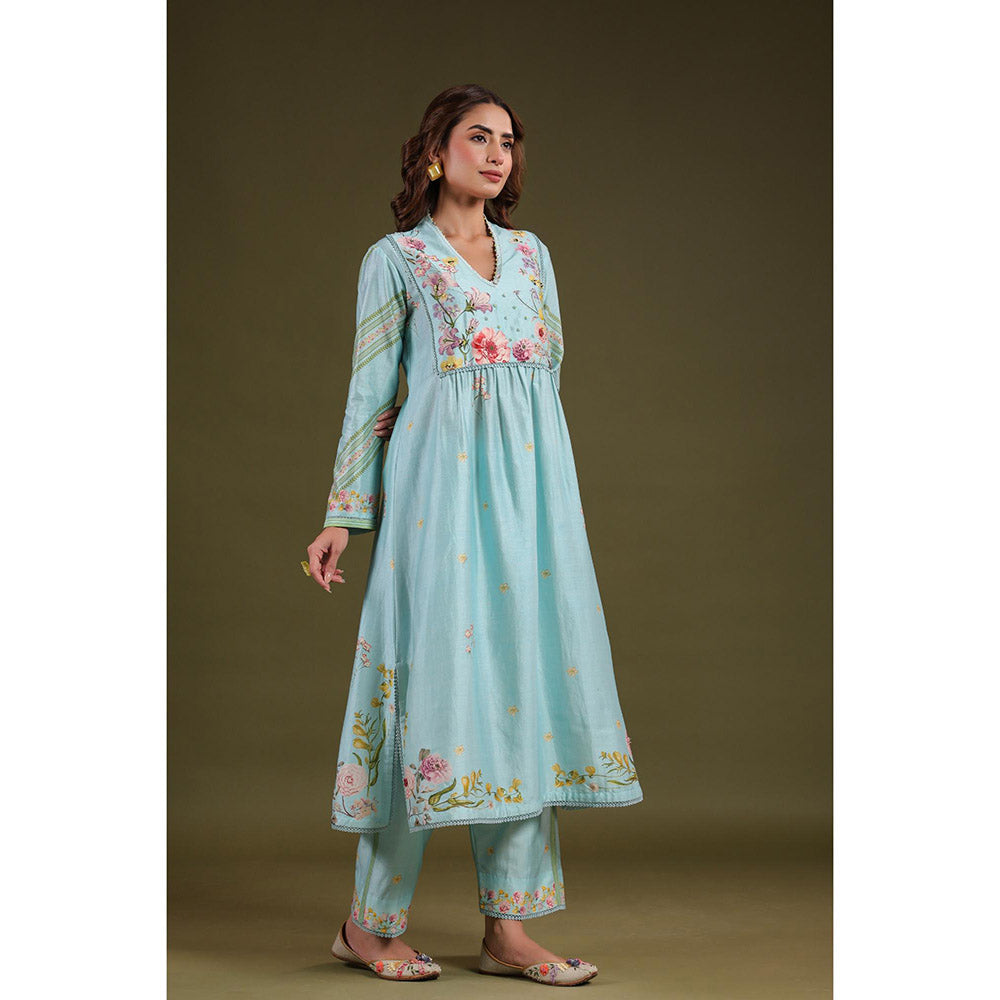 Label Niti Bothra Blue Noor Frock Style Kurta with Pant (Set of 2)