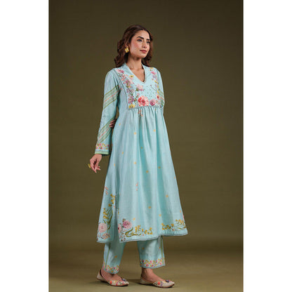 Label Niti Bothra Blue Noor Frock Style Kurta with Pant (Set of 2)