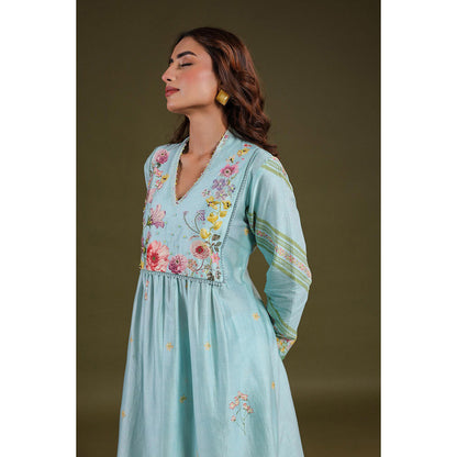 Label Niti Bothra Blue Noor Frock Style Kurta with Pant (Set of 2)