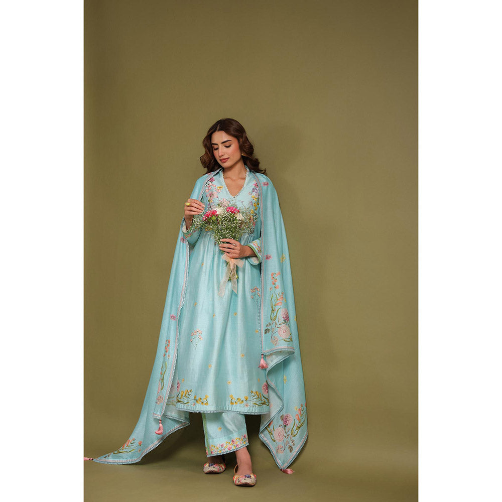 Label Niti Bothra Blue Noor Frock Style Kurta with Pant (Set of 2)