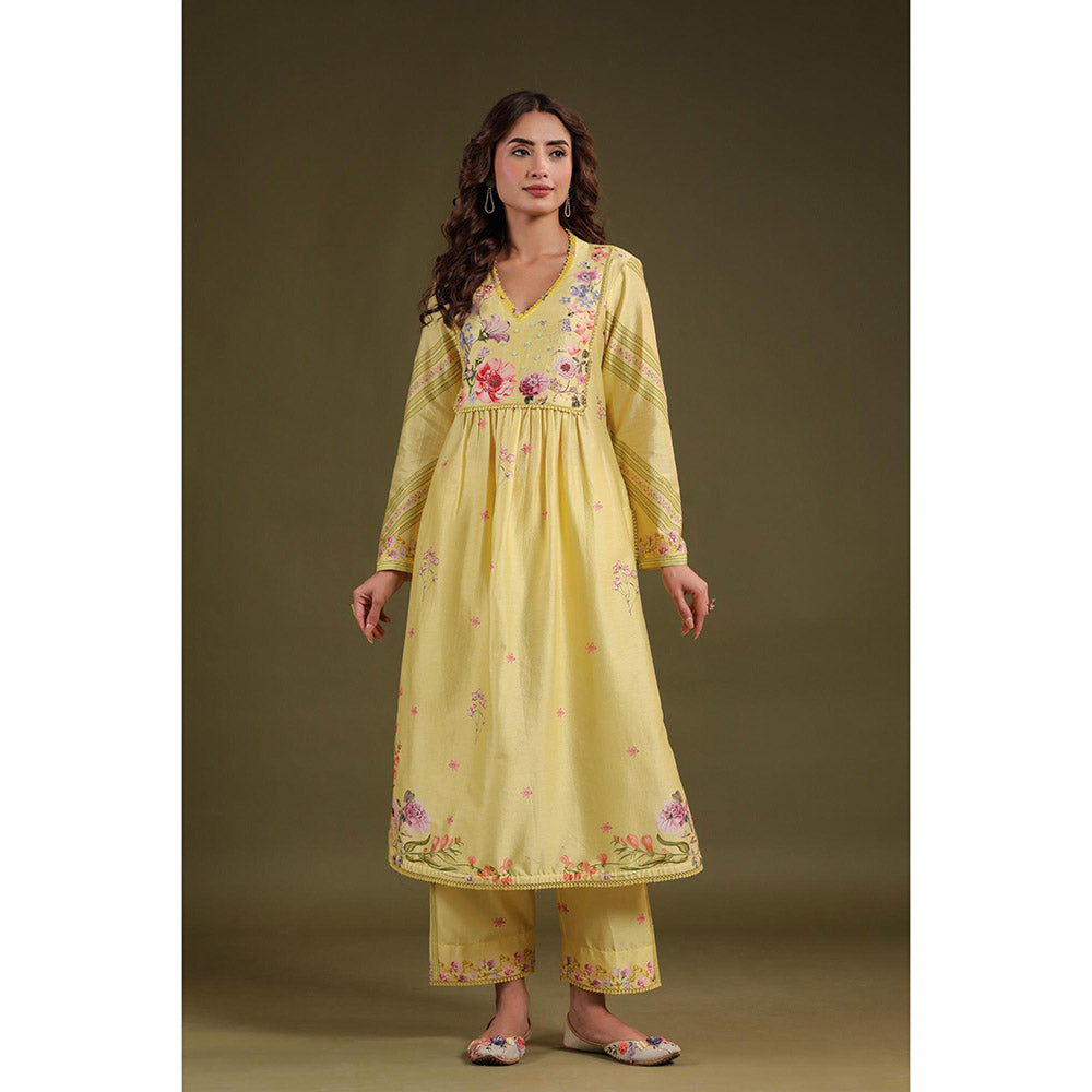 Label Niti Bothra Yellow Noor Frock Style Kurta with Pant (Set of 2)