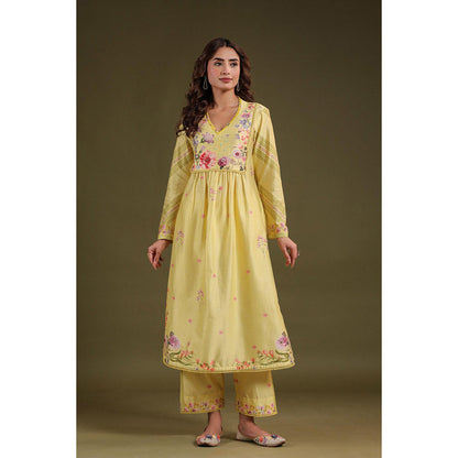 Label Niti Bothra Yellow Noor Frock Style Kurta with Pant (Set of 2)