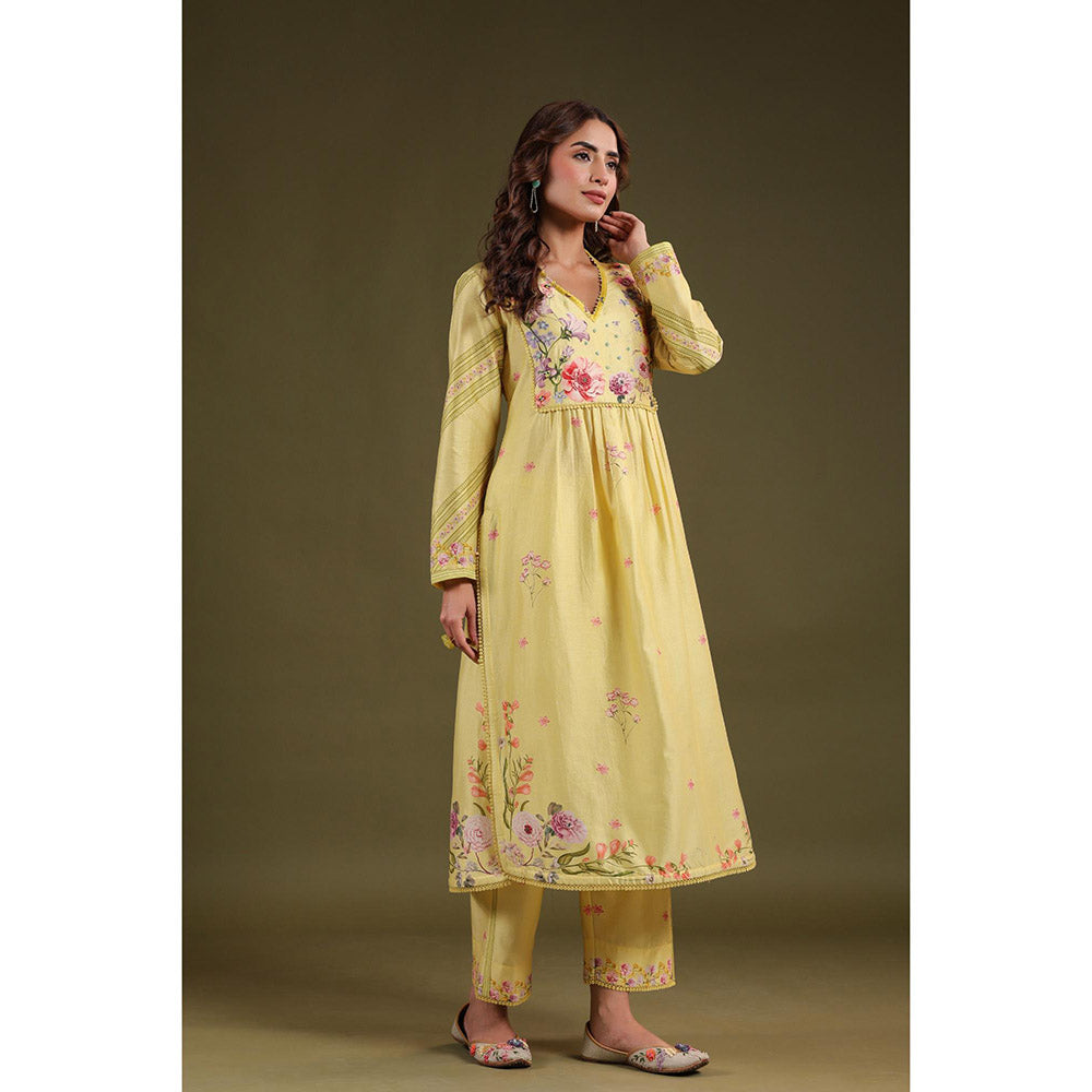 Label Niti Bothra Yellow Noor Frock Style Kurta with Pant (Set of 2)