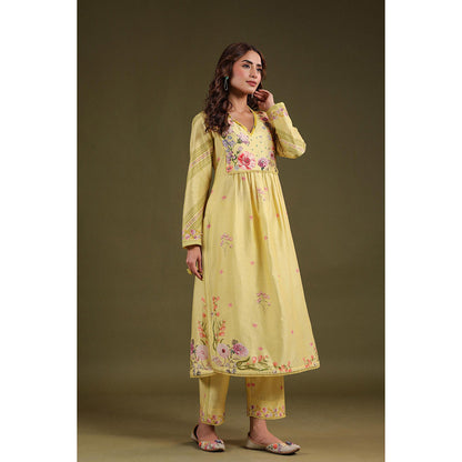 Label Niti Bothra Yellow Noor Frock Style Kurta with Pant (Set of 2)