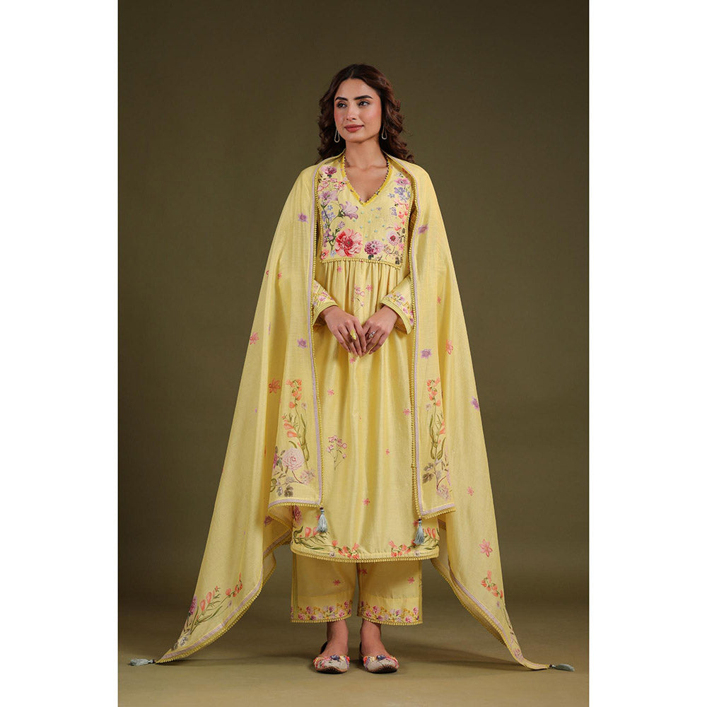 Label Niti Bothra Yellow Noor Frock Style Kurta with Pant (Set of 2)