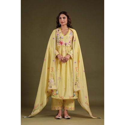 Label Niti Bothra Yellow Noor Frock Style Kurta with Pant (Set of 2)