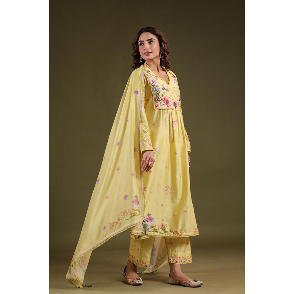 Label Niti Bothra Yellow Noor Frock Style Kurta with Pant (Set of 2)