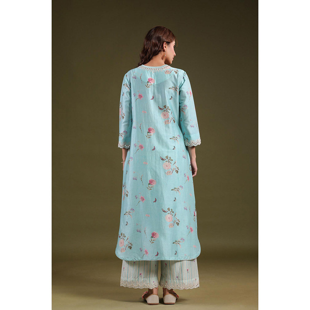 Label Niti Bothra Blue Noor Long Zipper Kurta with Pant (Set of 2)