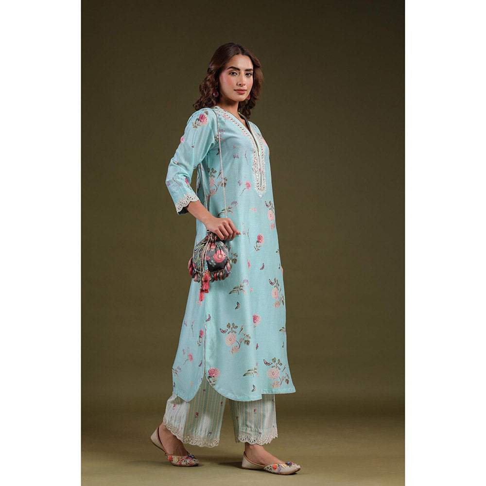Label Niti Bothra Blue Noor Long Zipper Kurta with Pant (Set of 2)