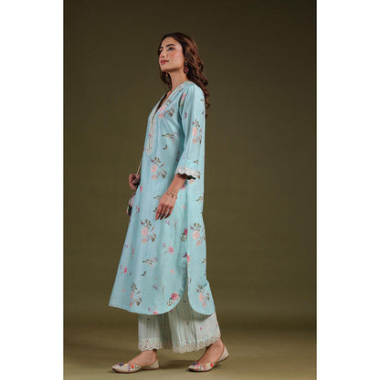 Label Niti Bothra Blue Noor Long Zipper Kurta with Pant (Set of 2)