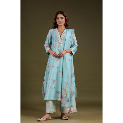 Label Niti Bothra Blue Noor Long Zipper Kurta with Pant (Set of 2)