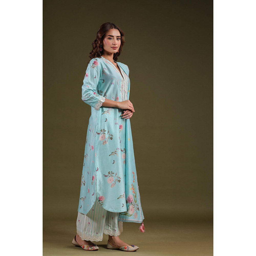 Label Niti Bothra Blue Noor Long Zipper Kurta with Pant (Set of 2)