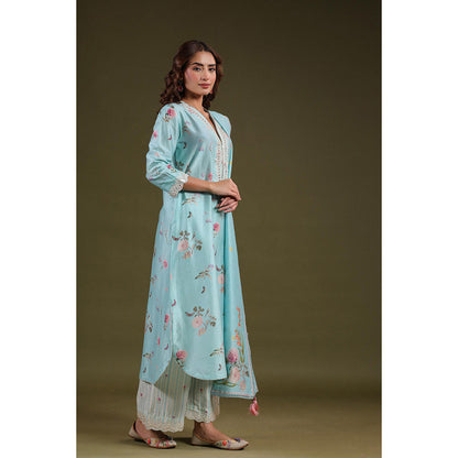 Label Niti Bothra Blue Noor Long Zipper Kurta with Pant (Set of 2)
