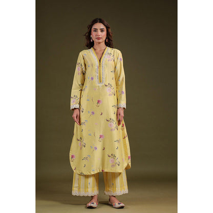 Label Niti Bothra Yellow Noor Long Zipper Kurta with Pant (Set of 2)