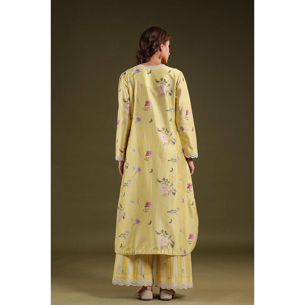 Label Niti Bothra Yellow Noor Long Zipper Kurta with Pant (Set of 2)