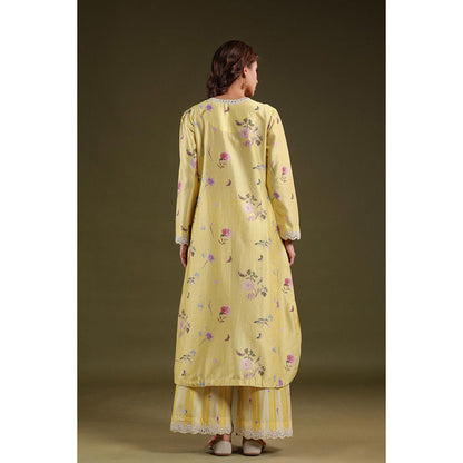 Label Niti Bothra Yellow Noor Long Zipper Kurta with Pant (Set of 2)