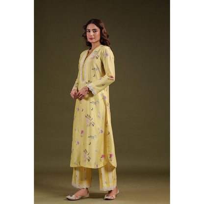 Label Niti Bothra Yellow Noor Long Zipper Kurta with Pant (Set of 2)