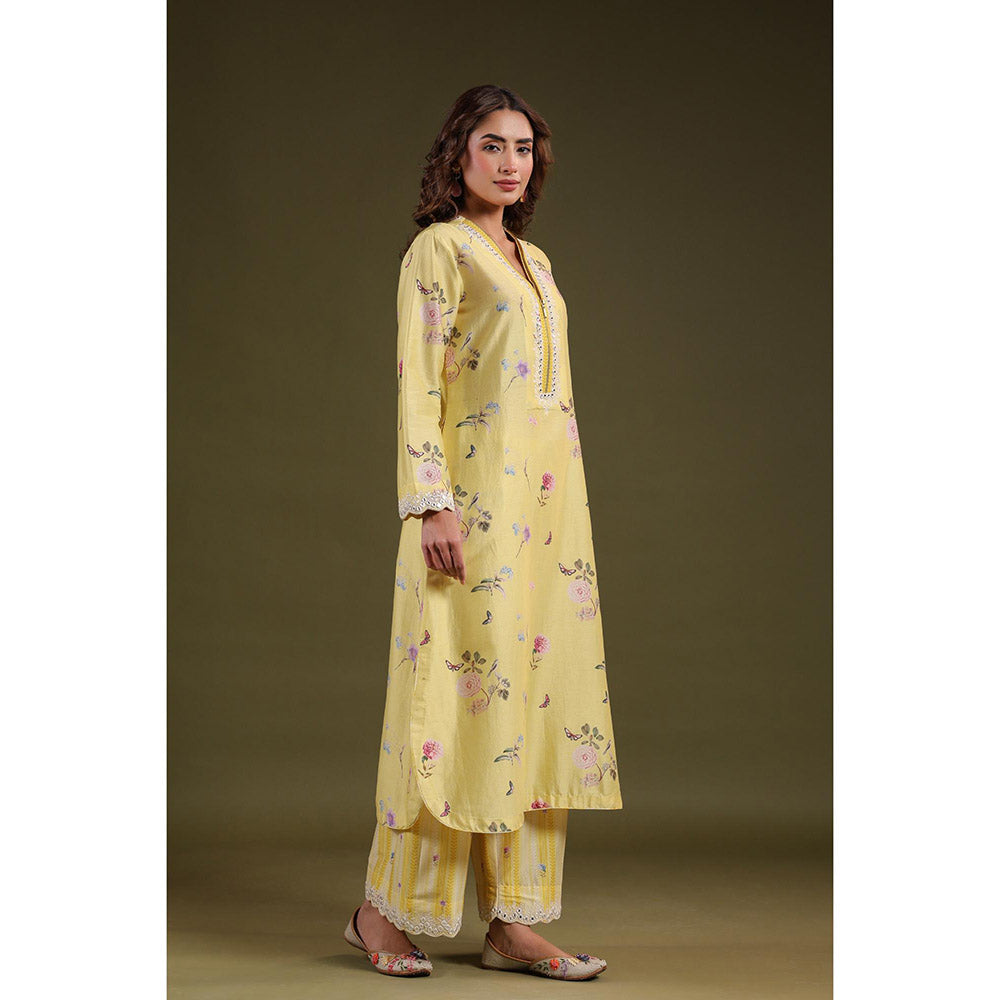 Label Niti Bothra Yellow Noor Long Zipper Kurta with Pant (Set of 2)