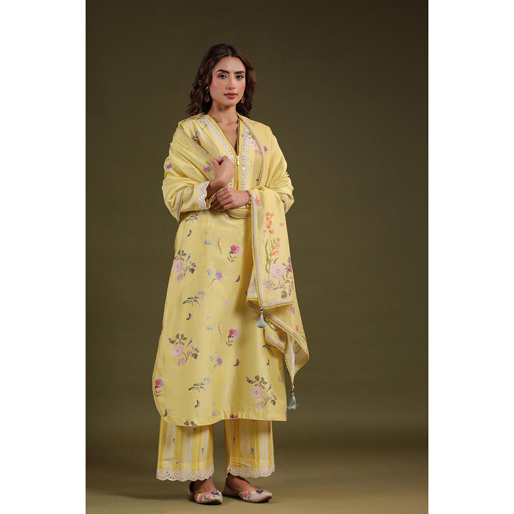 Label Niti Bothra Yellow Noor Long Zipper Kurta with Pant (Set of 2)