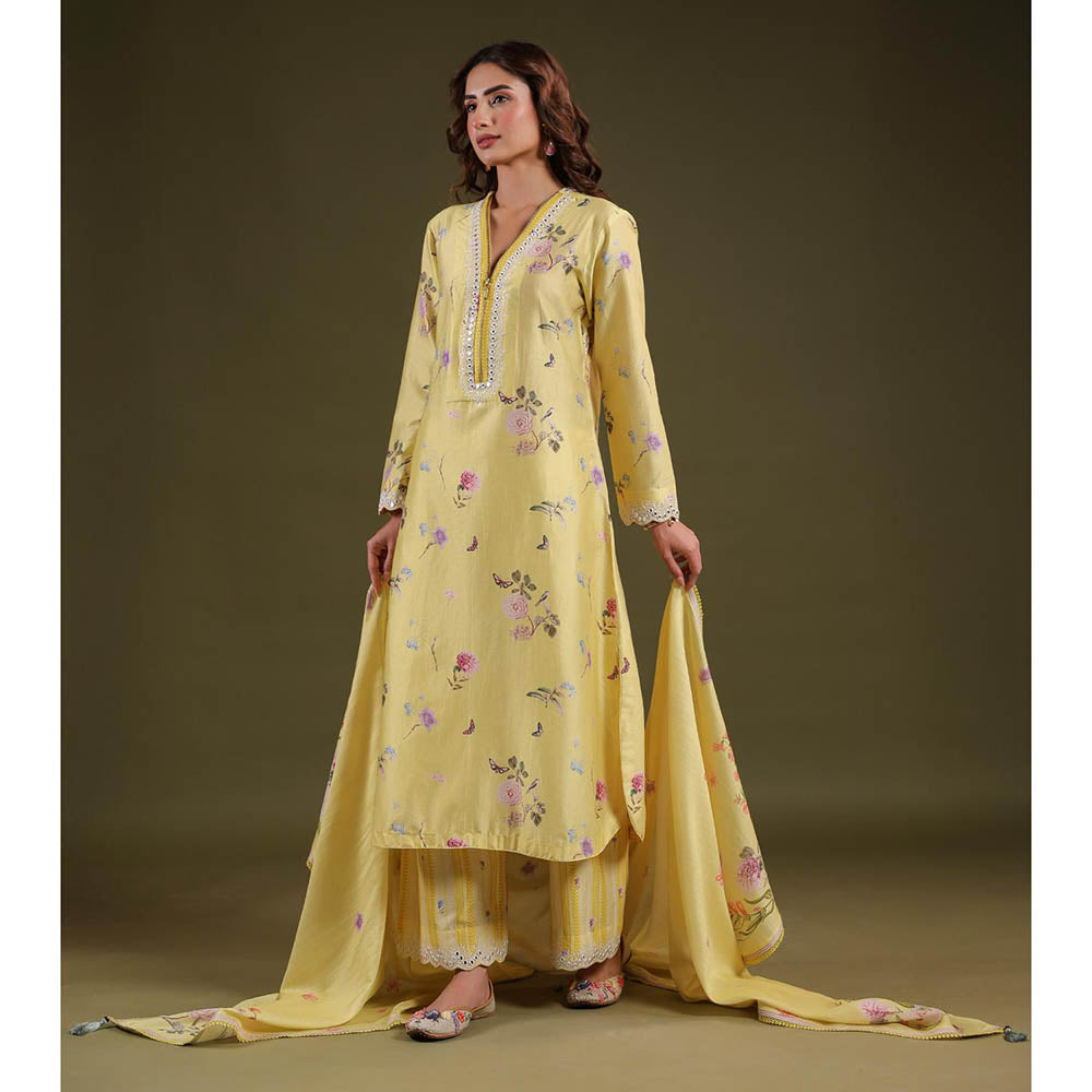 Label Niti Bothra Yellow Noor Long Zipper Kurta with Pant (Set of 2)