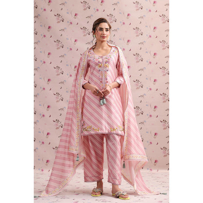 Label Niti Bothra Pink Noor Striped Straight Kurti with Pant (Set of 2)