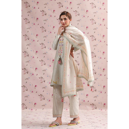 Label Niti Bothra Green Noor Striped Straight Kurti with Pant (Set of 2)