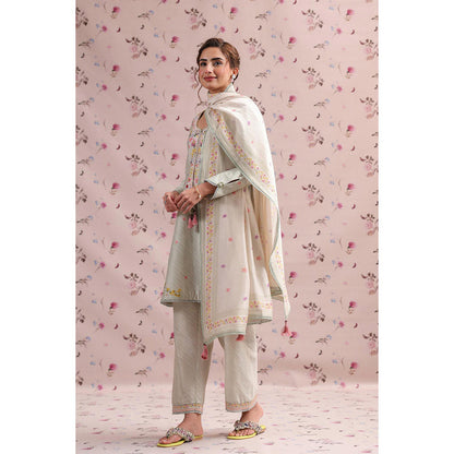 Label Niti Bothra Green Noor Striped Straight Kurti with Pant (Set of 2)