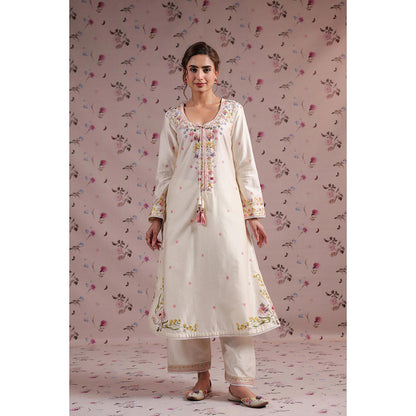 Label Niti Bothra Beige Noor Striped Straight Long Kurta with Pant (Set of 2)