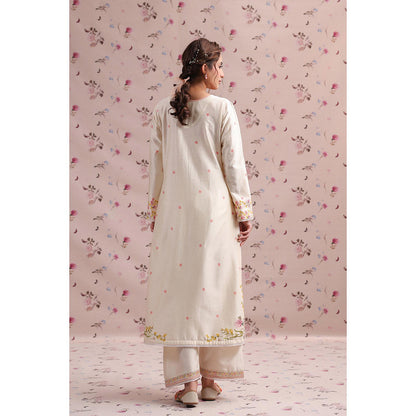 Label Niti Bothra Beige Noor Striped Straight Long Kurta with Pant (Set of 2)