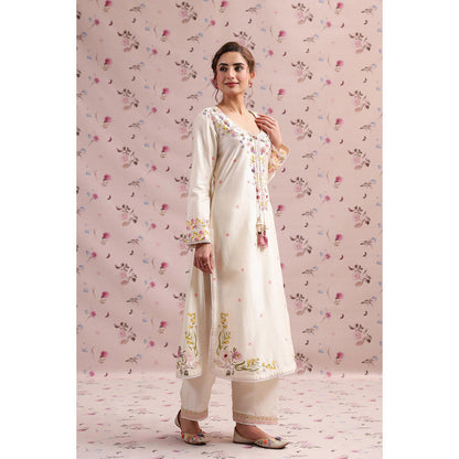 Label Niti Bothra Beige Noor Striped Straight Long Kurta with Pant (Set of 2)