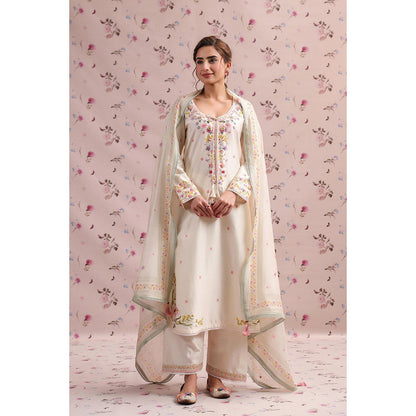 Label Niti Bothra Beige Noor Striped Straight Long Kurta with Pant (Set of 2)